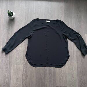 LOFT Black Blouse with Cuffable Sleeves